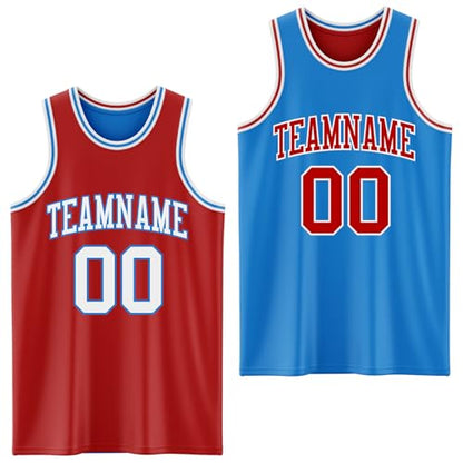Custom Reversible Basketball Jerseys Men Youth, Personalized Sports Shirts Team Uniforms Printed Name Logo Number - color: Blue and Red