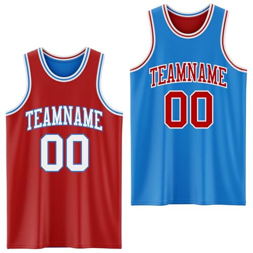 Custom Reversible Basketball Jerseys Men Youth, Personalized Sports Shirts Team Uniforms Printed Name Logo Number - color: Blue and Red