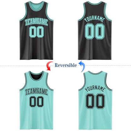 Custom Reversible Basketball Jerseys Men Youth, Personalized Sports Shirts Team Uniforms Printed Name Logo Number - color: Light Green and Black