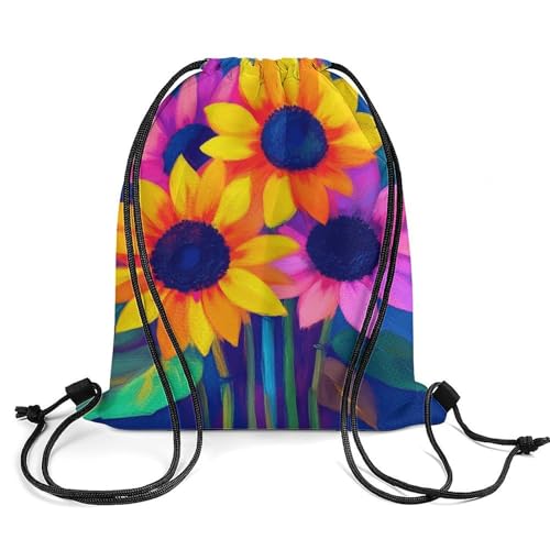 Waterproof Drawstring Bag Gym Sack Sports Backpack for Hiking Swimming Beach Yoga Gear Lightweight Unisex, Psychedelic Sunflower Bags - color: Picture (1006)