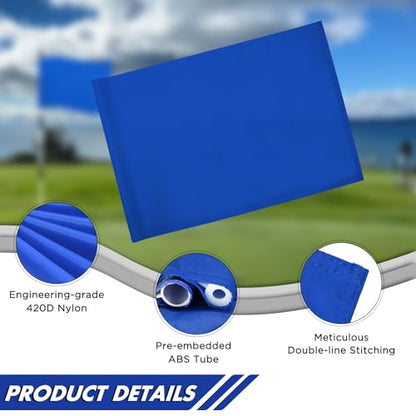 KINGTOP Standard Golf Flags with Tube Inserted, All 20" L x 14" H, Practice Putting Green Flag for Yard, Tournament Course, 420D Nylon PGA Regulation Chipping Pin Flag - color: 20x14 Inch- Blank Blue- 1pk
