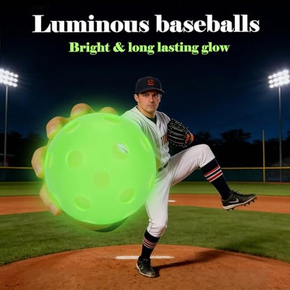 Coopay 6/12 Pack Practice Balls Glow in The Dark Baseballs Plastic Soft Baseballs with Drawstring Bag for Indoor Outdoor Night Training, Backyard Games Batting Hitting Softballs - color: Green, style: 12 Pack