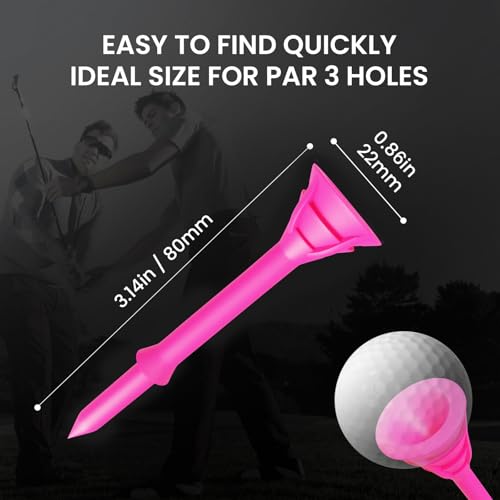 VEASAERS Golf Tees Bulk Unbreakable Pink 25 50 Pack with Gift Box, Plastic Golf Tees Reusable Anti-Slip Big Cup Golf Tee Hanger Reduce Friction for Golf Outdoor Training - style: 25 Pcs
