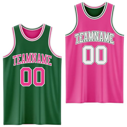 Custom Reversible Basketball Jerseys Men Youth, Personalized Sports Shirts Team Uniforms Printed Name Logo Number - color: Green and Pink