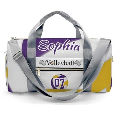Personalized Volleyball Purple Yellow Multi-Function Travel Duffel Handbag Large Capacity Handbag Women Men Gym Yoga Ballet with Name - color: Volleyball 2