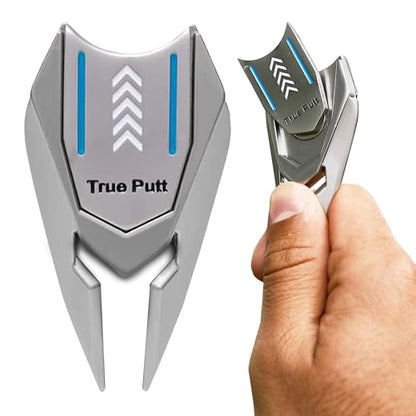 Ghost Golf Divot Tool - 5-in-1 Divot Repair Tool & Ball Marker Alignment Aid - Fix Pitch Marks on The Green - Club Rest & Groove Cleaner - Golf Equipment for Men & Women - color: Silver