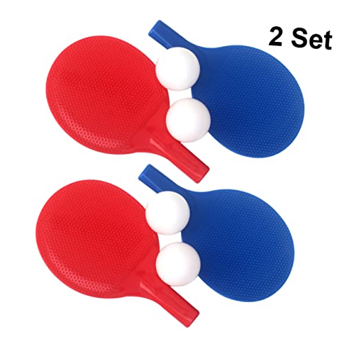 Generic 2 Sets Outdoor Table Tennis Racket Set with Plastic Pong Paddles and Balls for Beginners Safe Smooth Bezels Red and Blue for Parent Play and Tennis Practice