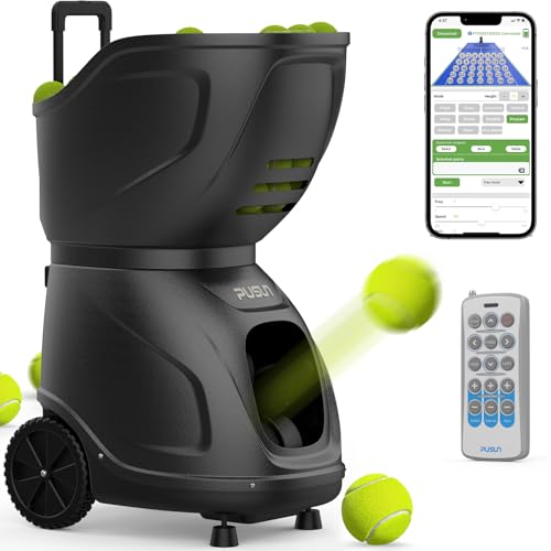 PT-9001 Tennis Ball Machine, Professional Tennis Ball Launcher, 150+ Ball Capacity, 35 Landing Points & Variable Speed,Dual-Control via APP & Remote for Advanced Players(4-6H Runtime)