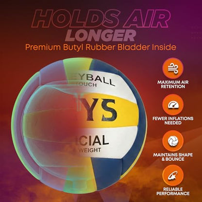 Official Size Volleyball, 1 Size 5 Soft Touch PU Leather Indoor and Outdoor Volleyball for Beach Play, Game, Gym, Training - Includes Ball Pump