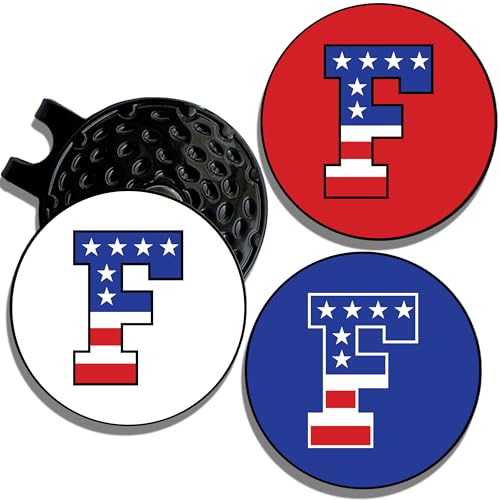 Wolf Golf Towels Golf Ball Marker Hat Clip | USA Monogram | 1 Magnetic Clip + 3 Ball Markers | Patriotic Golf Accessories for Men & Women - color: F - Red White & Blue