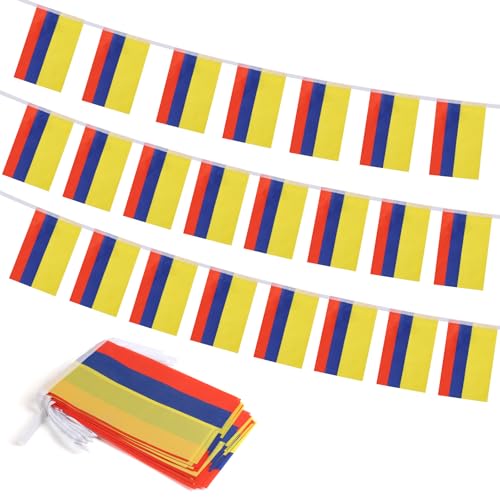 Colombia Flag Banner, Small Mini Colombian Flags Patriotic Decoration for Party Classroom Sports Events, 33 Feet 30 Flags - color: Colombia
