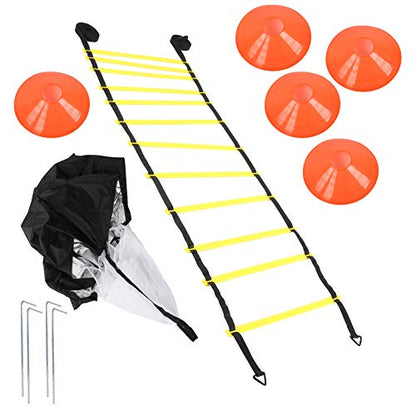 Tissting Football Training Ladder Disc Parachute Set 6m 12 Knots - Agility Equipment for Soccer Basketball Speed Training with Cones Resistance Chute
