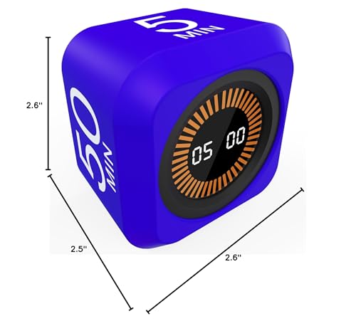 Rotating Cube Pomodoro Visual Timer 5, 25, 10 50 Minutes Preset, Rechargeable Desk Productivity Flip Timer w/Silicone Cover, Custom Countdown, Silent Mode for ADHD, Study, Work, School(Purple) - color: Purple+black