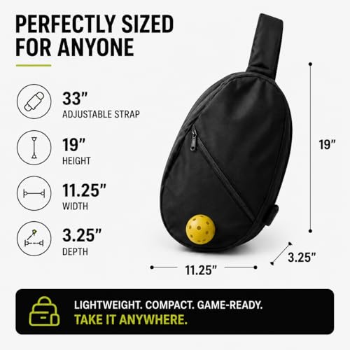 Kryn Minimalist Pickleball Sling - Sleek Crossbody Paddle Bag & Equipment Carrier - Lightweight Pro Series Satchel for Quick Court Access & Essential Gear - Men & Women (Black)