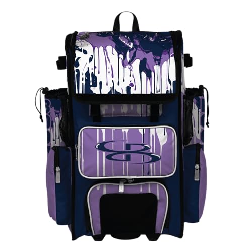 Boombah Superpack Hybrid Rolling Bat Bag - Wheeled & Backpack Version - Graffiti Drip - Multiple Color Options - color: Navy/Amethyst Orchid/White