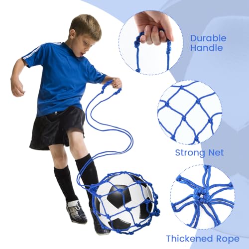 2PCS Soccer Kick Trainer, Soccer Ball Net Kicker, Football Kick Throw Solo Practice Training Aid Soccer Return Trainer, Soccer Ball Bungee Training Juggling Net for Youth Adults(Blue, Green)