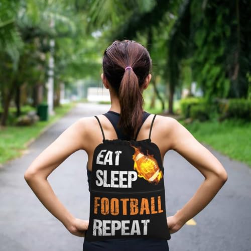 Football Drawstring Bags, Outdoor Sport Sackpack Cinch String Bag, Eat Sleep Football Repeat Drawstring Backpack, Waterproof Gym Drawstring Bags, Football Player Gift for Men & Women - color: Eat Sleep Football Repeat