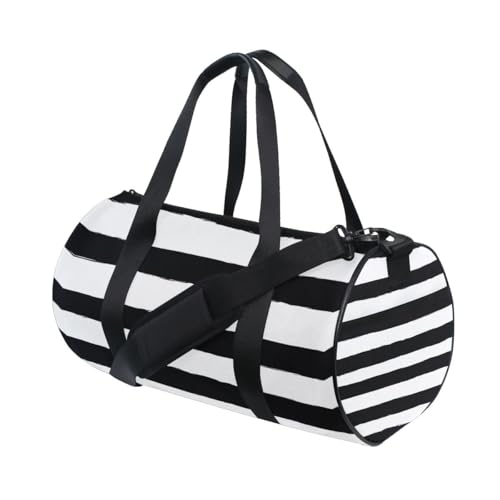 Sports Gym Travel Duffle Bag Black White Stripe Luggage for Men and Women - color: Black White Stripe