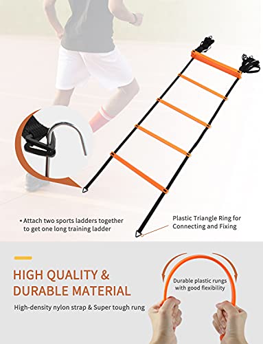 GHB Agility Ladder,Football Training Equipment Set,4 Agility Hurdles, 20 feet12 Rungs Speed Ladder,12 Disc Cones,Resistance Parachute, Jump Rope, 5 Resistance Bands - color: Orange