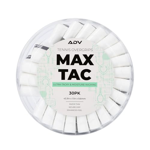 ADV MaxTac Tacky Tennis Overgrip - 30 Pack Extremely Sticky Non-Slip Tennis Grips Overgrip - Razor-Thin & Easy to Use Pro Tennis Racquet Grip Tape (30-Pack White) - color: 30-Pack White