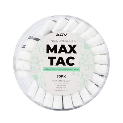 ADV MaxTac Tacky Tennis Overgrip - 30 Pack Extremely Sticky Non-Slip Tennis Grips Overgrip - Razor-Thin & Easy to Use Pro Tennis Racquet Grip Tape (30-Pack White) - color: 30-Pack White