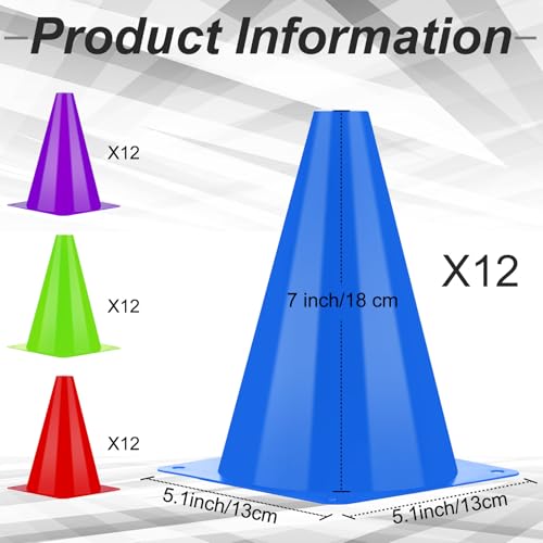 Leelosp 48 Pack 7" or 9" Plastic Traffic Cones Agility Field Marker Soccer/Safety/Sports/Training Cones for Skating Basketball Football Practice Drills Themed Party Decorations
