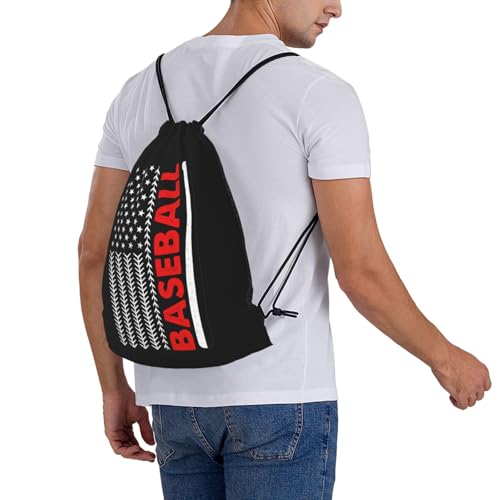 American Baseball Flag Unisex Drawstring Backpack Bag Sport Gym Travel Swim Sackpack - color: American Baseball Flag1