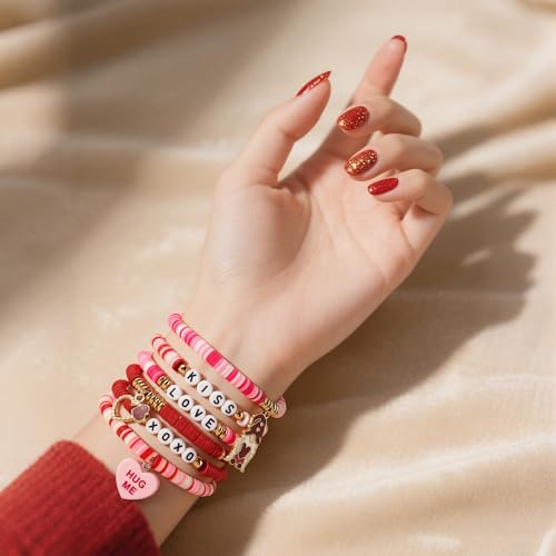 OHOME Valentines Day Outfit Women - 6 Pack Bracelets for Her | Valentines Day Gifts for Her - Valentines Shirts Dress Pajamas | Galentines Decorations Decor Party Supplies - style: Valentines day