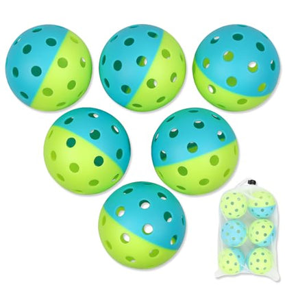 Pickleball Balls, 6 Pack of Indoor & Outdoor Pickle Ball Set, 2 Tone Pickle Balls Set, High Visibility Durable Pickleballs for Training and Tournament - color: Green and Blue