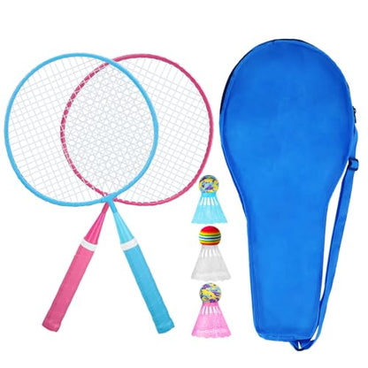 KH Badminton Rackets Set of 2 4 6 for Adults Kids,Beach Lawn Backyard Game Outdoor Sports,Racquets,Shuttlecocks & Carry Bag Included - color: Red, Blue (Kids)