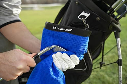 Club Scrub Towel Pro, Golf Club and Ball Cleaning Pouch with Attached Towel, Waterproof Exterior, Clean Face Technology Liner, Machine Washable, Cleans Club Grooves, Waffle-Weave Microfiber (Blue) - color: Blue