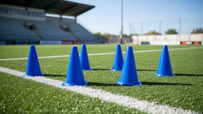 6 Pack - 9" Blue Soccer Training Traffic Cones - Speed Agility Cones for Sports Football Basketball Skating Obstacle Course Drills - Indoor Outdoor Plastic Field Markers, Coaching & Practice Equipment
