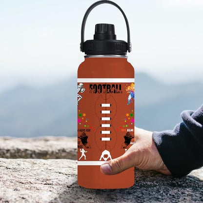 Football Water Bottle 32oz Football Stainless Steel Tumbler Football Insulated Bottles For Men Women Football Gifts For Football Lover Player Fan Coach - color: Football