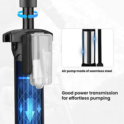 Hycline Bike Floor Pump: Bicycle Tire Pump 160 PSI with Schrader & Presta Valve - High Pressure Air Pumps for Road MTB BMX Hybrid Bikes Tires, Balls, Inflatables - style: Pump no Gauge