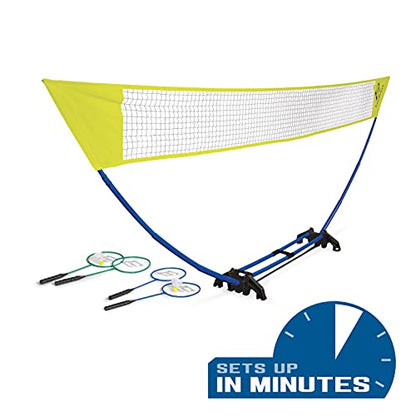 EastPoint Easy Setup Badminton Set - 15 ft Net, 4 Rackets, 2 Shuttlecocks - Quick Setup Net for Backyard Games - Steel Shaft Badminton Rackets for Family Games - Durable Shuttlecocks for Outdoors
