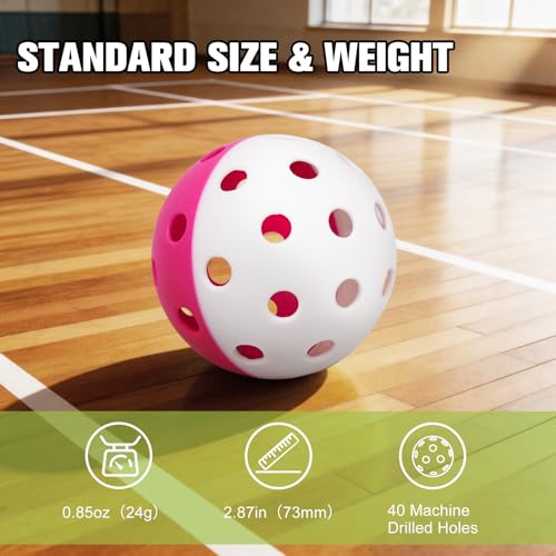 Pickleball Balls, 6 Pack of Indoor & Outdoor Pickle Ball Set, 2 Tone Pickle Balls Set, High Visibility Durable Pickleballs for Training and Tournament - color: Pink and White