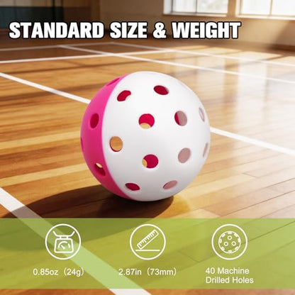 Pickleball Balls, 6 Pack of Indoor & Outdoor Pickle Ball Set, 2 Tone Pickle Balls Set, High Visibility Durable Pickleballs for Training and Tournament - color: Pink and White
