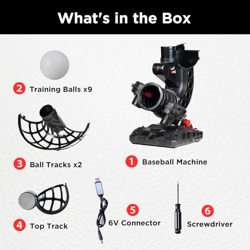 Furlihong 388BH Baseball Pitching Machine, 4 Adjustable Angles, 3 Pitch Angles, Power Bank/Battery Powered, Includes 9 Training Balls, for Beginners