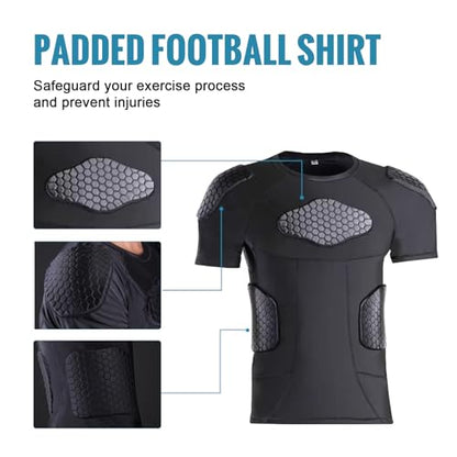 Padded Compression Shirt, Short Sleeve Football Protection Gear - size: Large