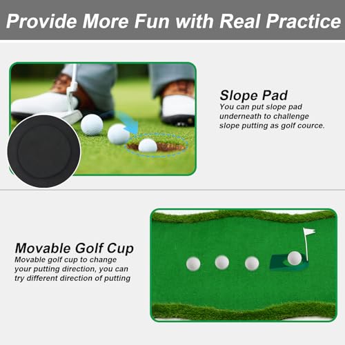 Nice C Putting Green Indoor, Putting Green, Golf Simulators for Home, Golf Putting Mat, Putting Mat Putting Green Outdoor, Challenge Putting Cup, 3 Holes, Flags, and Slope - style: Shaped 5 x 10 Ft Green