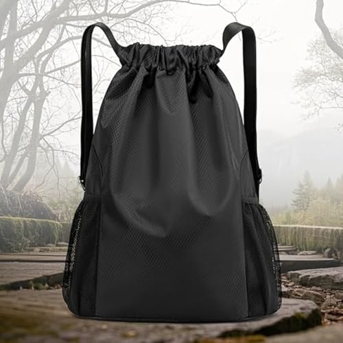 Unisex Drawstring Basketball Backpack with Side Pockets, Waterproof Lightweight & Durable Sack Bag for Sports & Gym - color: Grey