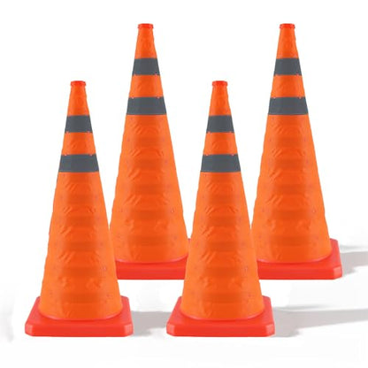 Jade Butterfly 28 Inch 4 Pack Collapsible Traffic Safety Cones, Orange Cones with Reflective Collar, Portable Multipurpose Traffic Cones for Parking Construction Driving Training Sports Practice - size: 28” - 4PACK