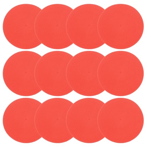 PATIKIL 4 Inch Poly Spot Markers, 12Pcs Non Slip Rubber Floor Dots with Storage Bag Flat Agility Cones for Sports Training Basketball Football - color: Red