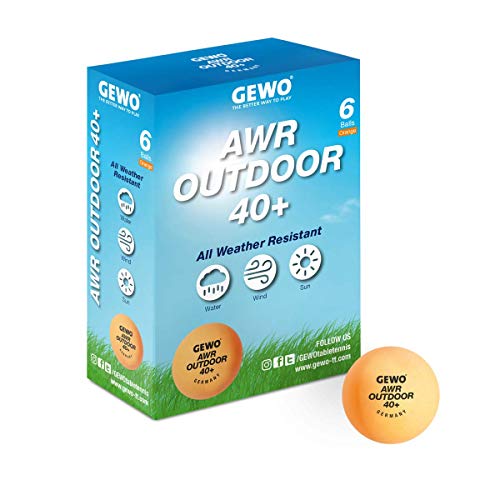 GEWO AWR Outdoor 40+ Table Tennis Balls - Water-Repellent Plastic Outdoor Table Tennis Balls for Outdoor Use, Weather-Resistant Training Table Tennis Balls, 40 + mm Diameter, Pack of 6