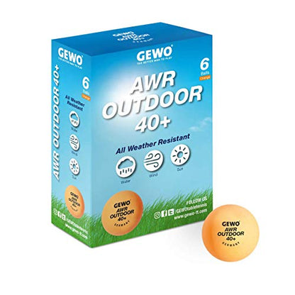 GEWO AWR Outdoor 40+ Table Tennis Balls - Water-Repellent Plastic Outdoor Table Tennis Balls for Outdoor Use, Weather-Resistant Training Table Tennis Balls, 40 + mm Diameter, Pack of 6