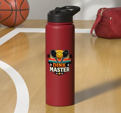 Dink Master Funny Pickleball Player Paddle Sports Stainless Steel Insulated Water Bottle - color: Red