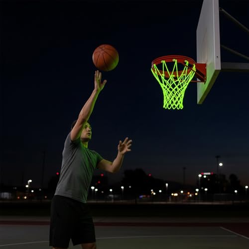 Nightlight Basketball Net, Luminous Outdoor Portable Sun Powered Sport Nylon for Pool Beach Backyard, Anti Whip