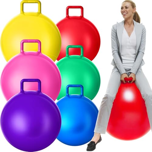Lewtemi 6 Pcs Hopper Ball 22 Inch 29 Inch Jumping Hopping Inflatable Bouncing Ball with Handle and Air Pump for Indoor Outdoor Games Sport Exercise Fun Easter Basket Stuffers Gifts(Rainbow Colors) - color: Rainbow Colors, size: 22 Inch,29 Inch