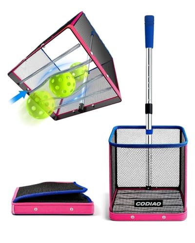 Pickleball Picker Upper 40+ Ball Capacity Hopper Holder, Foldable Basket with Telescopic Stainless Steel Handle, Quick Pickup No Bending Ball Retriever Collector, Portable for Court Training