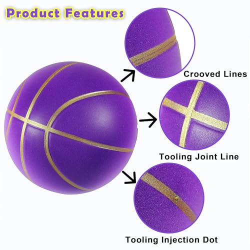 Silent Basketball Size7, New Upgraded Weight 600g Grooved Airless Indoor Basketball, Non-derforming Package, Real Feel & Bounce Like Official Ball, Quiet Dribbling Indoor Training